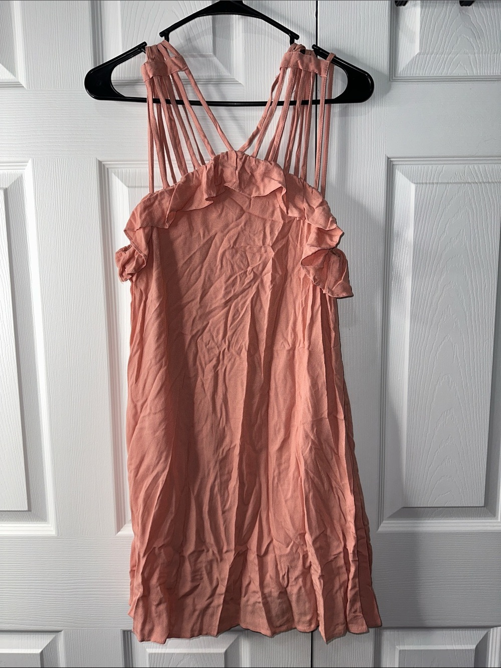 entro Peach Pink Strappy Ruffle Mini Dress